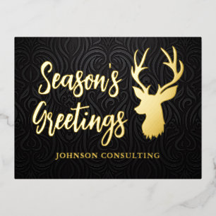 Carte Postale De Vacances En Aluminium Bonnes Fêtes Elégant noir Damask Reindeer