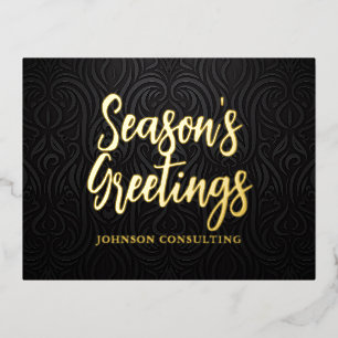Carte Postale De Vacances En Aluminium Bonnes Fêtes Moderne Elegant Noir Damask