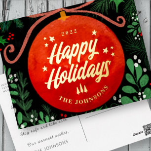 Carte Postale De Vacances En Aluminium Botanique moderne rouge boule de Noël