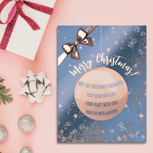 Carte Postale De Vacances En Aluminium Boule de Noël en rose et bleu doux