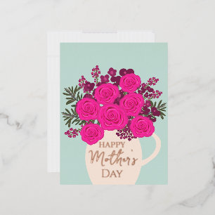 Carte Postale De Vacances En Aluminium Bouquet de roses roses – Floral élégant pour la fê