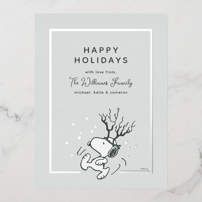 Carte Postale De Vacances En Aluminium cacahuètes | Photo de la famille Snoopy Reindeer (Recto)