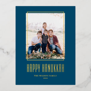 Carte Postale De Vacances En Aluminium Cadre photo moderne Blue Happy Hanoukka