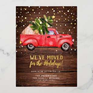 Carte Postale De Vacances En Aluminium Camion rouge vintage rétro bois de Noël en mouveme