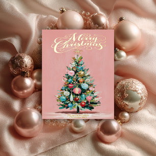 Carte Postale De Vacances En Aluminium Carte de Noël arbre en velours rose métallisé