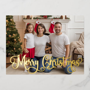 Carte Postale De Vacances En Aluminium Carte de Noël festive familiale avec effet métalli