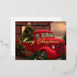 Carte Postale De Vacances En Aluminium Carte de Noël Rustic Red Truck and Trees