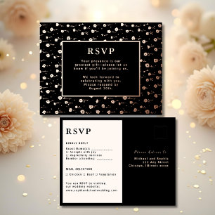 Carte Postale De Vacances En Aluminium Carte de réponse Mariage RSVP Floral moderne Noir