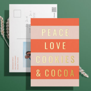 Carte Postale De Vacances En Aluminium Carte de vœux dorée Peace & Cocoa pour les fêtes