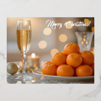 Carte Postale De Vacances En Aluminium Champagne, Tangerines Festive Christmas Custom