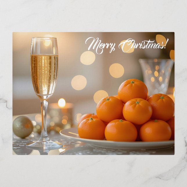 Carte Postale De Vacances En Aluminium Champagne, Tangerines Festive Christmas Custom (Recto)