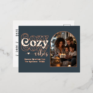 Carte Postale De Vacances En Aluminium Charbon et Or Rose Ambiance Cosy Noël Rétro