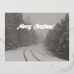 Carte Postale De Vacances En Aluminium Chemin de fer à Snowy Woods Joyeux Noël