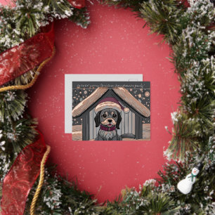 Carte Postale De Vacances En Aluminium Chien mignon avec Père Noël avait dans la neige