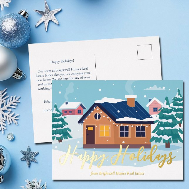 Carte Postale De Vacances En Aluminium Custom Happy Holidays Société immobilière Gold (Créateur téléchargé)