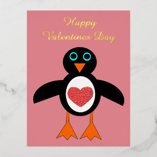 Carte Postale De Vacances En Aluminium Cute Love Heart Penguin Custom Valentines Day