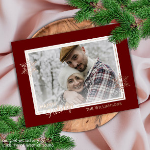 Carte Postale De Vacances En Aluminium De Beaux Snowflakes Art Sur Rouge Foncé Et Or