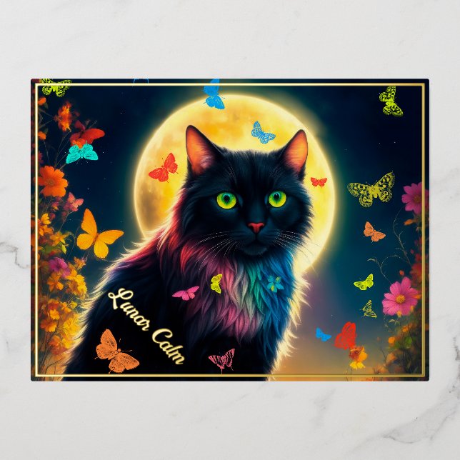 Carte Postale De Vacances En Aluminium Décor de papillon de lune de chat joli clair de lu (Recto)