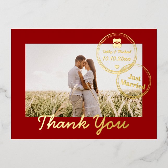 Carte Postale De Vacances En Aluminium Destination rouge mariage double bonheur merci (Recto)