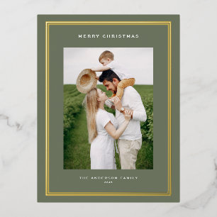 Carte Postale De Vacances En Aluminium Double Bordure classique Taupe Vert Photo Noël