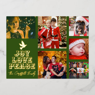 Carte Postale De Vacances En Aluminium Doy arbre joie amour paix six photos vert or
