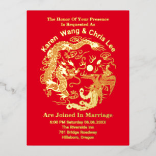 Carte Postale De Vacances En Aluminium Dragon traditionnel Phoenix Mariage chinois asiati