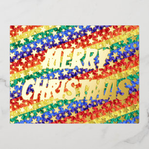 Carte Postale De Vacances En Aluminium drapeau arc-en-ciel LGBT étoiles typographie Joyeu