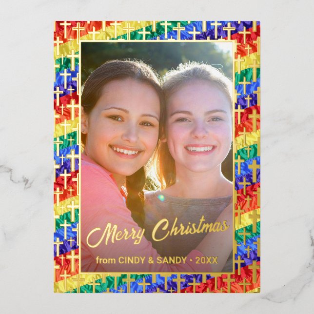 Carte Postale De Vacances En Aluminium Drapeau arc-en-ciel LGBT Photo personnalisée Noël (Recto)