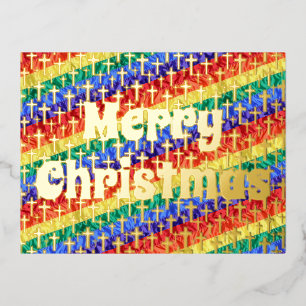 Carte Postale De Vacances En Aluminium Drapeau arc-en-ciel LGBTQ Croix Jésus Joyeux Noël