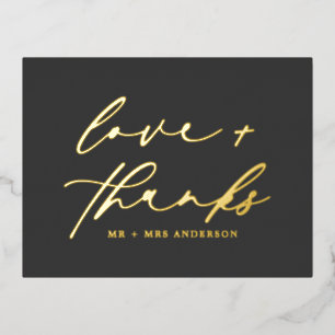 Carte Postale De Vacances En Aluminium Élégant amour et Merci Script Mariage Black Gold
