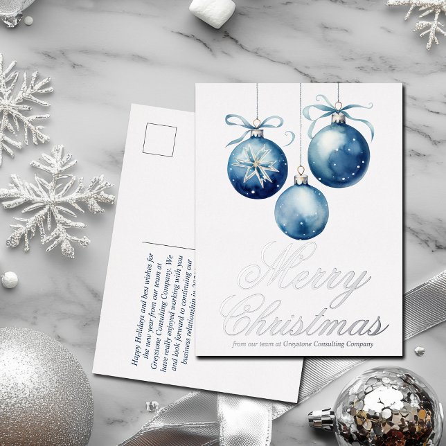 Carte Postale De Vacances En Aluminium Elégant Bleu Joyeux Noël Entreprise Argent (Créateur téléchargé)