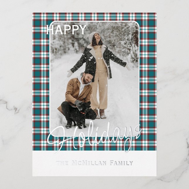 Carte Postale De Vacances En Aluminium Élégant Classy Rustic Plaid Motif Gold (Recto)
