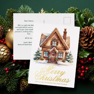 Carte Postale De Vacances En Aluminium Élégant Joyeux Noël Maison sur mesure Société Gold