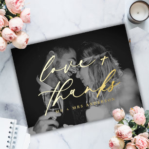Carte Postale De Vacances En Aluminium Elegant Love and Thanks Script Mariage Photo