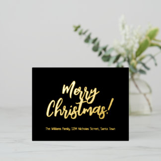 Carte Postale De Vacances En Aluminium Élégant noir et or huile Joyeux Noël