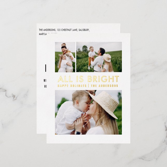 Carte Postale De Vacances En Aluminium élégant papier d'aluminium 3 photo moderne (Recto/Verso)