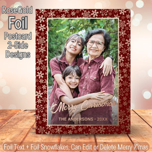 Carte Postale De Vacances En Aluminium Élégant Rose Gold Snowflakes Cadre photo Bourgogne