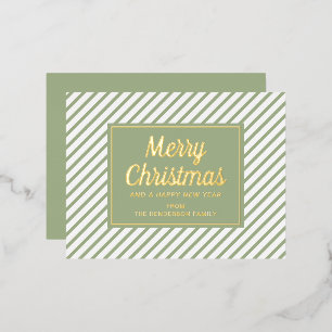 Carte Postale De Vacances En Aluminium Élégant Script Bandes Vertes Joyeux Noël Or