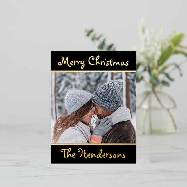 Carte Postale De Vacances En Aluminium Élégant Script Joyeux Noël Photo (Debout devant)