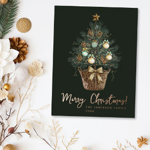 Carte Postale De Vacances En Aluminium Elégant Vert et Rose Or Aquarelle Noël