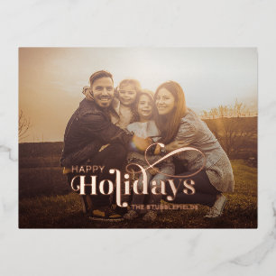 Carte Postale De Vacances En Aluminium Elégante famille Noël Photo Rose Or