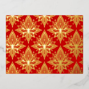 Carte Postale De Vacances En Aluminium Élégante Fleur de Lotus Rouge Or Rouge