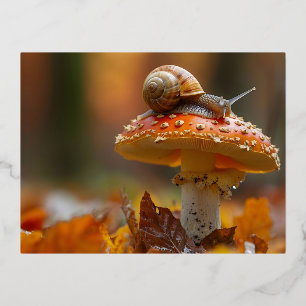 Carte Postale De Vacances En Aluminium Escargot sur le champignon scène de nature mignonn