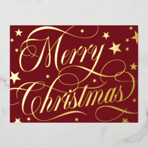 Carte Postale De Vacances En Aluminium Étoile dorée étoilée rouge foncé Joyeux Noël Papie