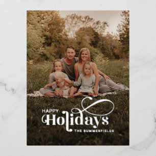 Carte Postale De Vacances En Aluminium Famille Classique Photo Noël Silver Foil Holiday
