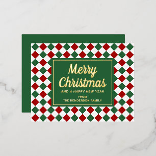 Carte Postale De Vacances En Aluminium Festif Green Check Joyeux Noël Gold