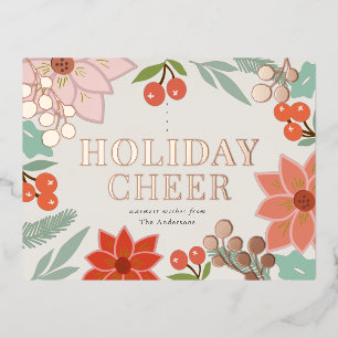 Carte Postale De Vacances En Aluminium Fête Poinsettia Berry Cream Foil