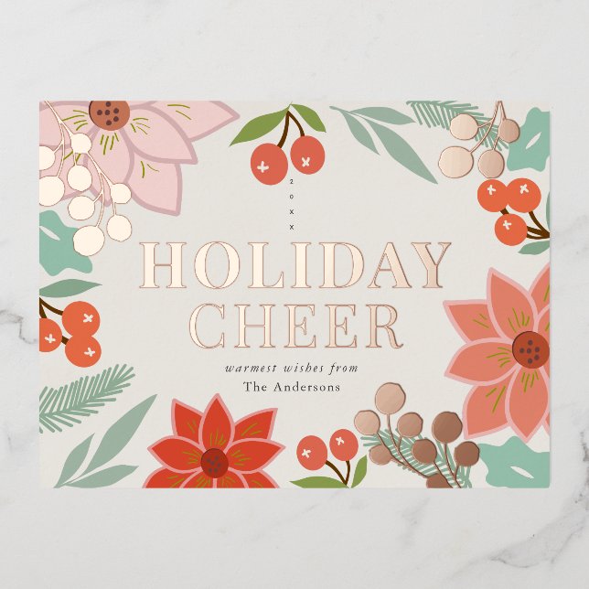 Carte Postale De Vacances En Aluminium Fête Poinsettia Berry Cream Foil (Recto)
