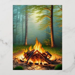 Carte Postale De Vacances En Aluminium Feu de camp et forêt