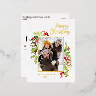 Carte Postale De Vacances En Aluminium Feuillage minimal moderne élégant photo Noël